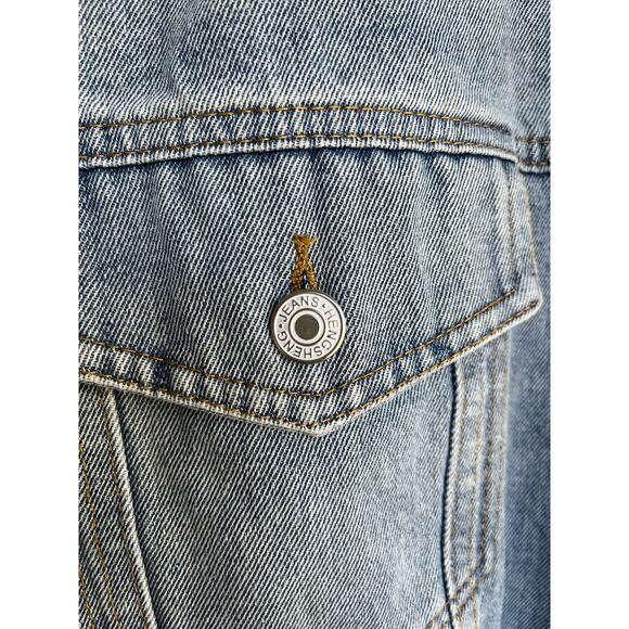 Frenchy Cropped Raw Hem Distressed Light Blue Denim Jacket Jean Plus 3XL Shein - Picture 14 of 16